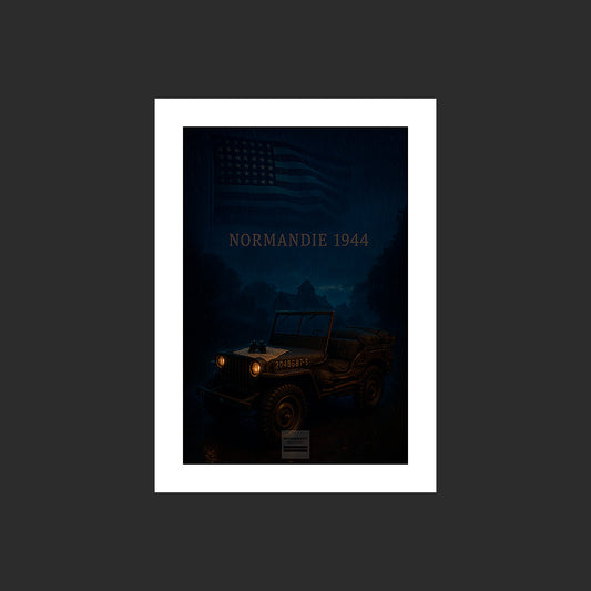 Affiche MP0007 Jeep Willys MB Nuit Chemin Village D-Day 1944 Normandie