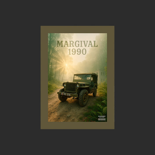 Jeep M201 | Affiche Margival 1990 Centre Commandos Armée de Terre - Design avec marge couleur.
