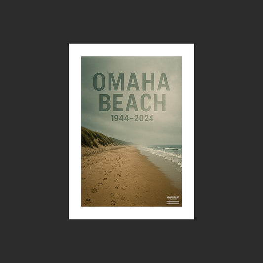 Omaha Beach 1944 2024 | Affiche Anniversaire des 80 ans du D-Day - Design avec marge blanche.