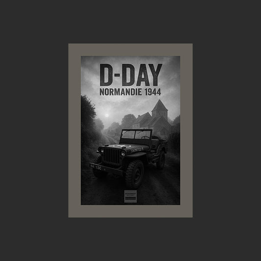 Affiche MP0005 Jeep Willys MB Noir et Blanc Chemin Ferme D-Day 1944 Normandie